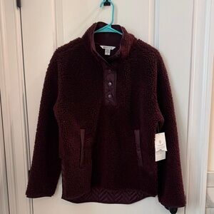 Athleta Burgundy Cozy Sherpa Snap Sweatshirt Jacket NWT